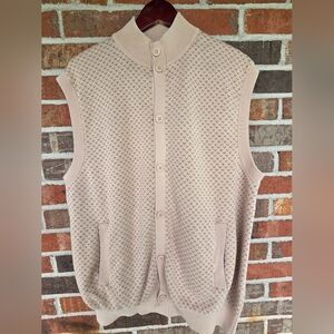 Paul Fredrick Beige Button-down Mock Neck Sleeveless Sweater Vest Size Large
